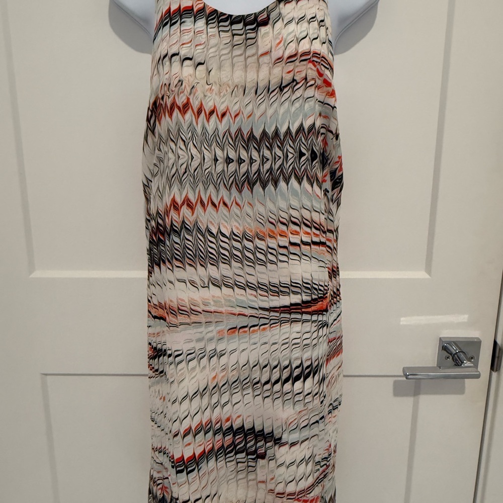 Trouve Zigzag Patterned Midi Dress - Black, Red, Cream Opening in Back